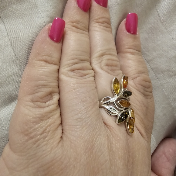 Sz. 11, Multicolor Amber Crossover Ring, 925 Silver, Excellent pre-owned condit. - Picture 5 of 13